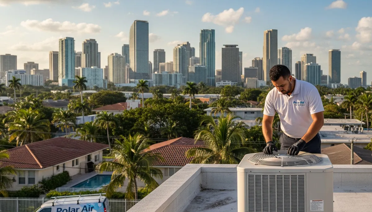 Professional AC repair technician servicing air conditioner in North Miami Beach FL