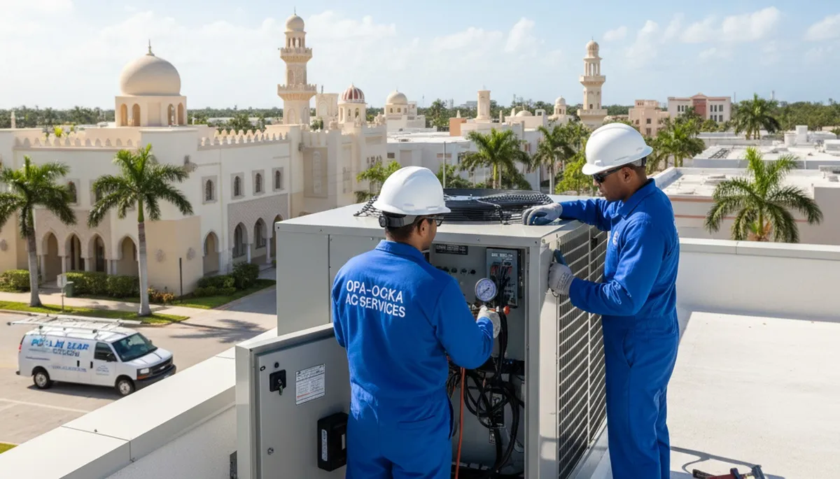 Professional AC repair technician servicing air conditioner in North Miami Beach FL home